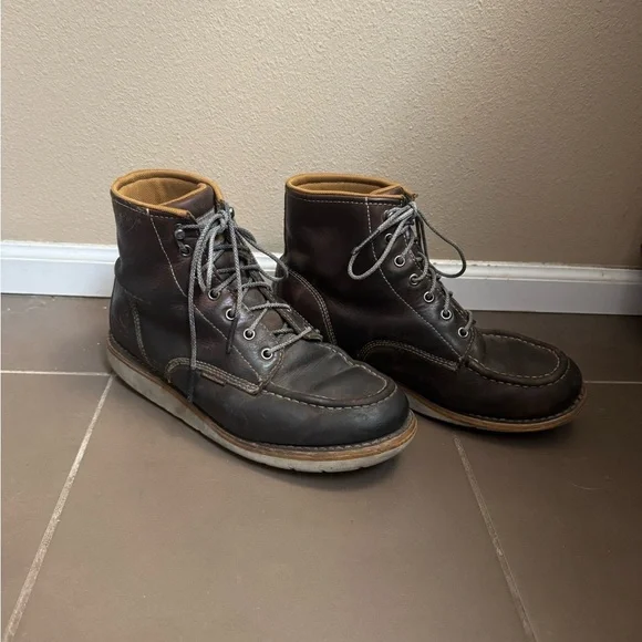 CARHARTT Men's Brown Leather Waterproof Moc Toe Wedge Work Boots Size 9 Outdoors - Picture 14 of 16